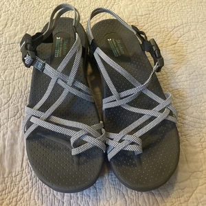 Skechers Sandals Womens Size 11 Reggae Irie Mon Adjustable Strappy Black White - Picture 1 of 6