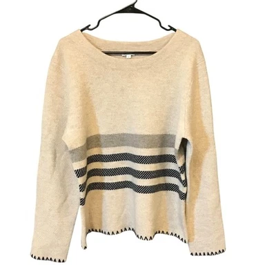 Suéter J. Peterman. Mujer L Beige Tostado Rayas Lana Cachemir Lujo Exterior Foto 1 de 4