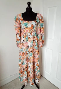 Nasty Gal Dress Retro Floral Maxi Puff Sleeves Size M NWT  - Picture 1 of 20