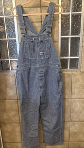 VTG Big Smith Striped Denim Jeans Carpenters Bib Overalls 40x34 USA Ex Cond - Picture 1 of 6