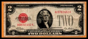 Stati Uniti USA US VF banconota $2 dollari serie 1928 semplice sigillo rosso A-A - Foto 1 di 2