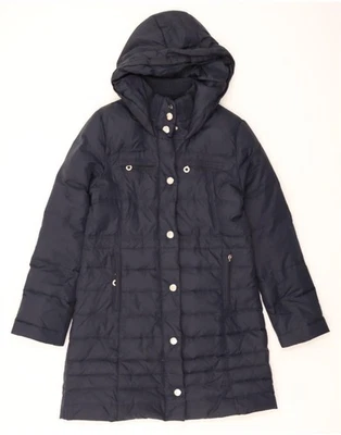 Abrigo acolchado con capucha para mujer DKNY UK 12 mediano azul marino nailon AD04 Foto 1 de 4