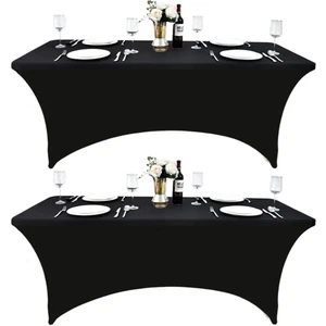 2-Pack 4ft Black Spandex Table Covers for Rectangular Folding Tables - Wrinkl... - Picture 1 of 8