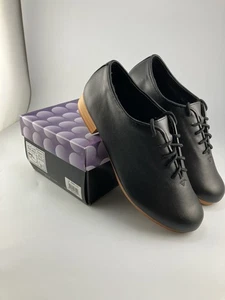 NEU Damen schwarz Leder Jazz/Clogging volle Sohle Oxford Schuhe Größe 8 - Bild 1 von 12