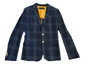 DSQUARED2 Size 48 Navy Green Blackwatch Plaid Cotton Sport Coat Blazer Jacket - Picture 1 of 9