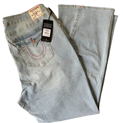 NWT TRUE RELIGION Joey Mid Rise Flap Flare Jeans Light Wash W42 - Image 1 of 4