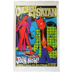 Poster Vintage Anton Lavey's Chiesa di Satana "Coop" Edizione Stampa Argento - Foto 1 di 4