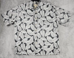 Cooke Street Shirt Mens Large Black White Leaf Print Hawaiian Button Up Cotton - Picture 1 of 9