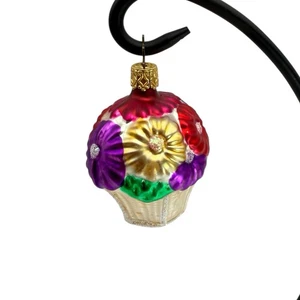 Cesta de flores adorno navideño de vidrio soplado OWC hecha en Alemania de colección usada en excelente estado - Imagen 1 de 5