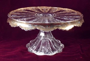 Diamond Ridge Cake Stand Duncan & Miller #48 EAPG Clear Gold 1901 Antique - Picture 1 of 9