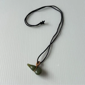 Green Jade Gourd Pendant Necklace with dark brown Cord adjustable - Picture 1 of 6