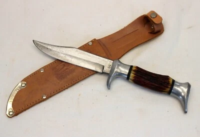 💥EDGE MARK Bowie Knife w/ STAG GRIP HANDLE Solingen Germany w/ Sheath #54💥 - Image 1 of 4