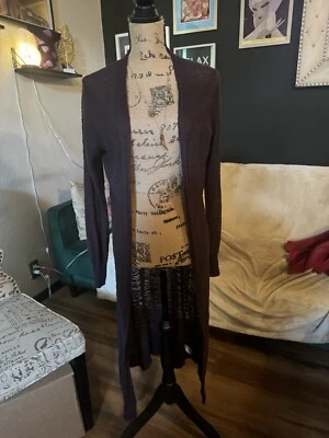 Suéter cárdigan largo envolvente Athleta para mujer Maven talla M marrón oscuro mezcla de lino Foto 1 de 4