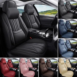 Nappa Leather 5 Seat Car Seat Covers Full Set Protector with Lumbar Support - Picture 1 of 69