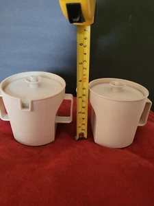 Tupperware Sugar and Cream Container 1414-4 & 1415-4 w/ Push Button Lids Beige - Picture 1 of 5
