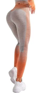 Women's Kinneret High Waist Yoga Leggings Workout Pants Grey & Orange Medium - Picture 1 of 2