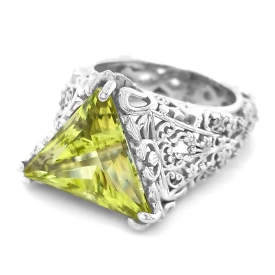 Anillo de berilo amarillo verdoso natural de 7,87 quilates con piedras preciosas de berilo anillo de oro de 18KW Foto 1 de 4