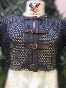 Chain Mail Half Shirt Flat Riveted with Solid rings Chain Mail Jacket sleeve - Picture 1 of 8