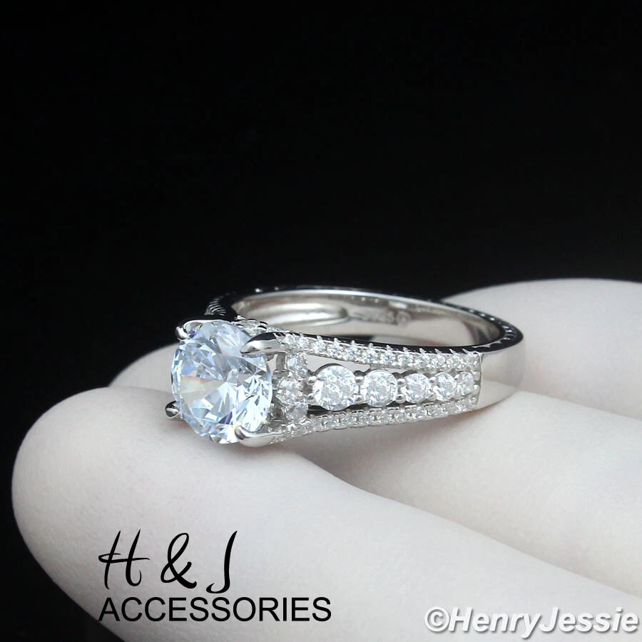 WOMEN SOLID 925 STERLING SILVER ICY CZ ROUND CUT ENGAGEMENT RING SIZE 6-10*SR216 - Image 1 of 4