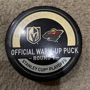 Vegas Golden Knights Minnesota Wild Playoff Used Warm-up Puck Rd 1 Gm 7 5/28/21 - Picture 1 of 2