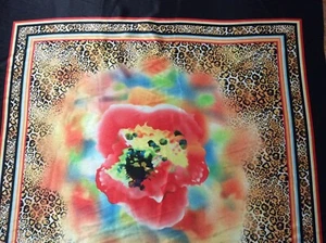 Cheetah flower satin fabric panel, 27" by 60" per panel, sold by panel, - Picture 1 of 11