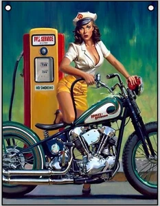 Full Service Motorcycle Gas Pump-Girl-Metal Sign For Indoor or Outdoor-Gift Idea - Picture 1 of 1