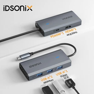 Adaptateur IDsonix USB C Hub 5 en 1 USB C avec 4K HDMI, PD 60W, 2 USB 2.0/3.0, - Photo 1/9