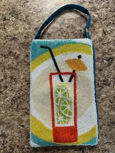 Bamboo Trading Co Tropical Drink Print Beaded Crossbody Wristlet Cellphone Bag - Picture 1 of 24