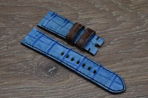 UHRENARMBAND 26 24 22 ECHT ALLIGATOR BELLY BLAU BRAUN MA STRAP FÜR PANERAI ETC - Picture 1 of 9