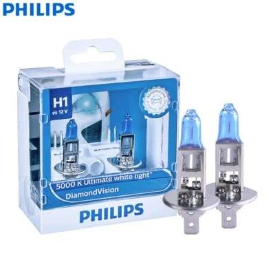Philips H1 Diamond Vision Halogen Headlight 12V 55W 5000K White Auto Fog Lamp - Image 1 of 4