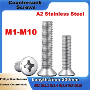 Phillips Machine Screws Countersunk Flat Head Bolts A2 Stainless M1 M1.2 M2-M10 - Picture 1 of 250