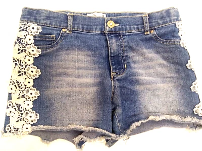 Pantalones cortos JORDCHE TALLA 16 ELÁSTICOS, diseño de encaje blanco, 5 bolsillos, lavado azul ligero Foto 1 de 4