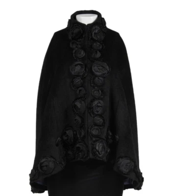 Liliana Castellanos Womens Roses Cape Large Black Alpaca Wool - Image 1 of 4
