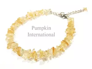 Natural Citrine Gemstone Uncut Chip Beads Bracelet with Silver Plated Chain - Picture 1 of 4