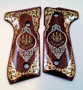 Beretta 92 92FS 96 custom engraved wood grips gold silver Trident Scroll - Picture 1 of 5