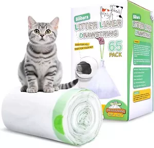 65 Ct Unscented Drawstring Cat Litter Bags for Self-Cleaning Boxes, Thick - Picture 1 of 7