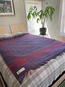 Wool Throw Blanket European GRUPE Two Bunnies Made in Lithuania Plaid 67"x52" - Picture 1 of 9