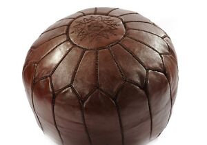 MOROCCAN CHOCOLATE BROWN HAND STITCHED LEATHER POUFFE