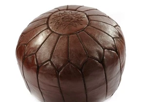 MOROCCAN CHOCOLATE BROWN HAND STITCHED LEATHER POUFFE - Picture 1 of 1