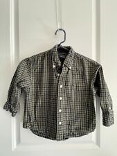 Cherokee Kids Boys Size XS 4 5 Olive Navy checked long sleeve button down shirt