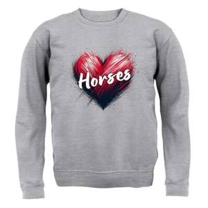Love Heart Horses - Kids Hoodie / Sweater - Horse Horseride Jockey Pony - Picture 1 of 20