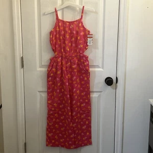 NWT Cat & Jack Jumpsuit Girls Size L (10/12) Pink Floral Woven Cotton Wide Leg - Picture 1 of 15