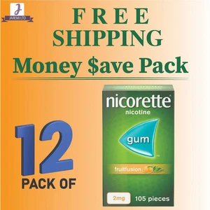 12 X Goma Nicorette 2mg FRUITFUSION Suger Free 105 piezas PACK DE 12 - Imagen 1 de 4