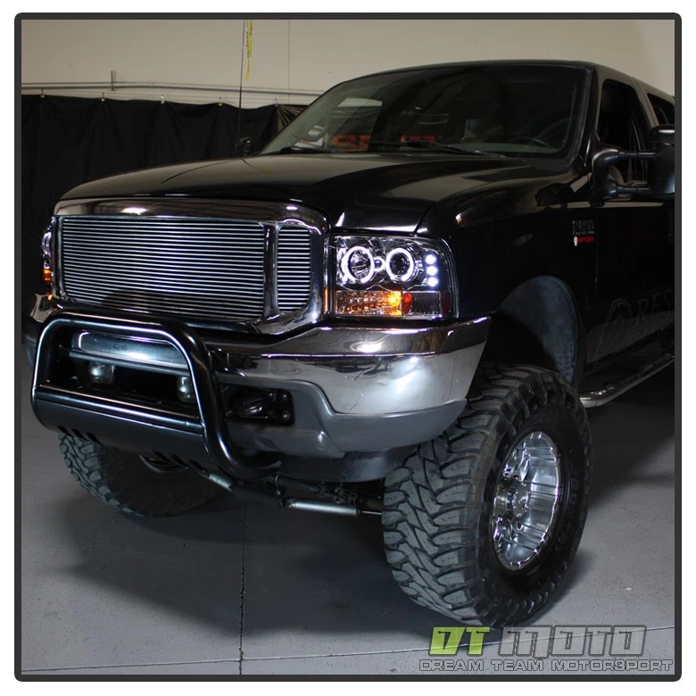 99-04 F250 F350 Excursion Halo Projector LED Headlights w/Built In Bumper Lights - Изображение 1 из 4