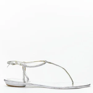 RENE CAOVILLA silver strass rhinestone T-strap flat thong sandals EU36 - Picture 1 of 11