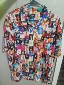 Vintage Playboy Shirt Centerfold Magazine Covers 90s Pacsun Mens Medium Rayon - Picture 1 of 3