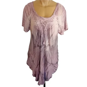 Sakkas Tie Dye Tunic Boho Bohemian Festival Hippie Lavender Crochet Plus Size - Picture 1 of 15