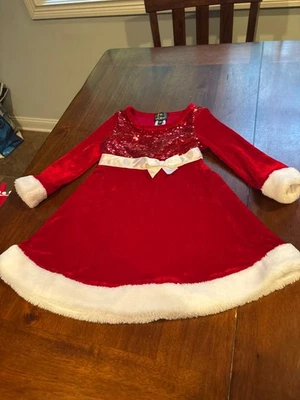 Red Velvet Velour Size 4 Holiday Christmas Dress Sequins Fur Pink & Violet New - Image 1 of 3