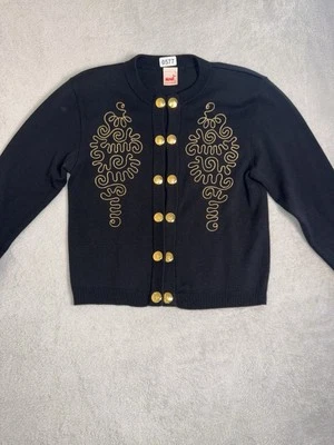 Vintage Mondo Blazer Feminino 36 Preto Dourado Feito na Alemanha Ocidental Suéter Marinheiros - Imagem 1 de 4