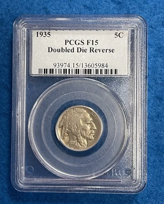 1935 Buffalo Nickel PCGS F15 Double Die Reverse - Image 1 of 4
